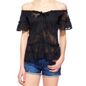 FLL Pina Colada Top Off-The-Shoulder Lace Buttons